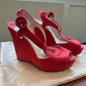 Prada Suede Wedge Heels - Salmon Pink Size 36